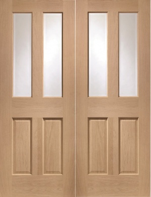 Internal Oak Malton Rebated Door Pair with Clear Bevelled Glass
