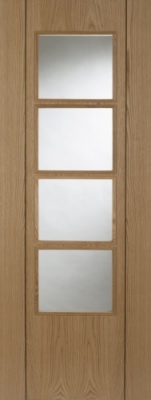 Internal Pre-Finished Oak Vision 4 Light Glazed Walnut Inlay Door