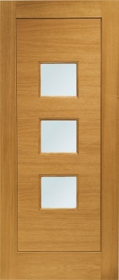 External Pre-Finished Double Glazed Turin Oak Door with Obscure Glass