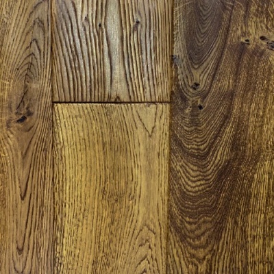 180mm x 20/6 Engineered Oak Flooring Golden Deep Brushed & Lacquered - Handscraped