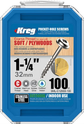 Kreg Zinc Coated Pocket Hole Screw 32mm 1 1 4 Coarse Thread