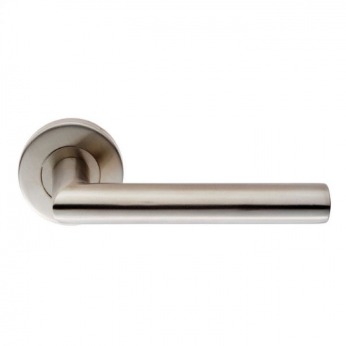 Mitred Oval Bar Lever Door Handle on Sprung Rose Atlantic Timber