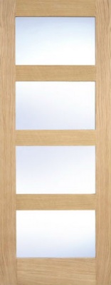 Internal Pre-Finished Oak Shaker 4 Panel Clear Glazed Door