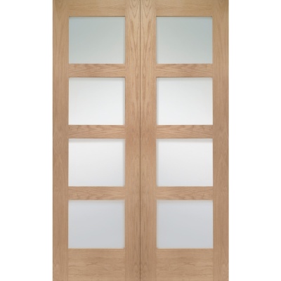Internal Oak Shaker 4 Light Rebated Door Pair with Clear Glass