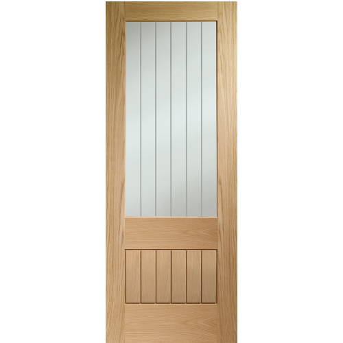 Internal Pre-Finished Oak Suffolk Essential Clear Etched 2XG Glazed Door