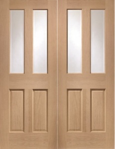 Internal Oak Malton Rebated Door Pair with Clear Bevelled Glass