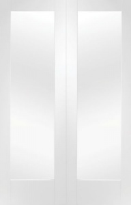 Internal White Primed Pattern 10 Rebated Door Pair with Clear Glass